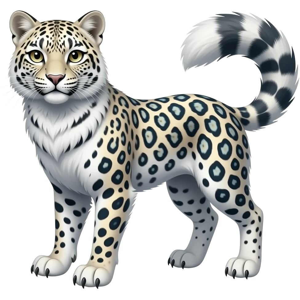 Beaked beaky Realistic wild natural elegant pretty beautiful handsome shiny colorful furry 4-legged digitigrade snow-leopard-snowy-owl-gryphon-griffin-arctic-fox-fusion-hybrid-fursona-furry-animal-creature, full body, hyper-realism, long tufted tail emoji