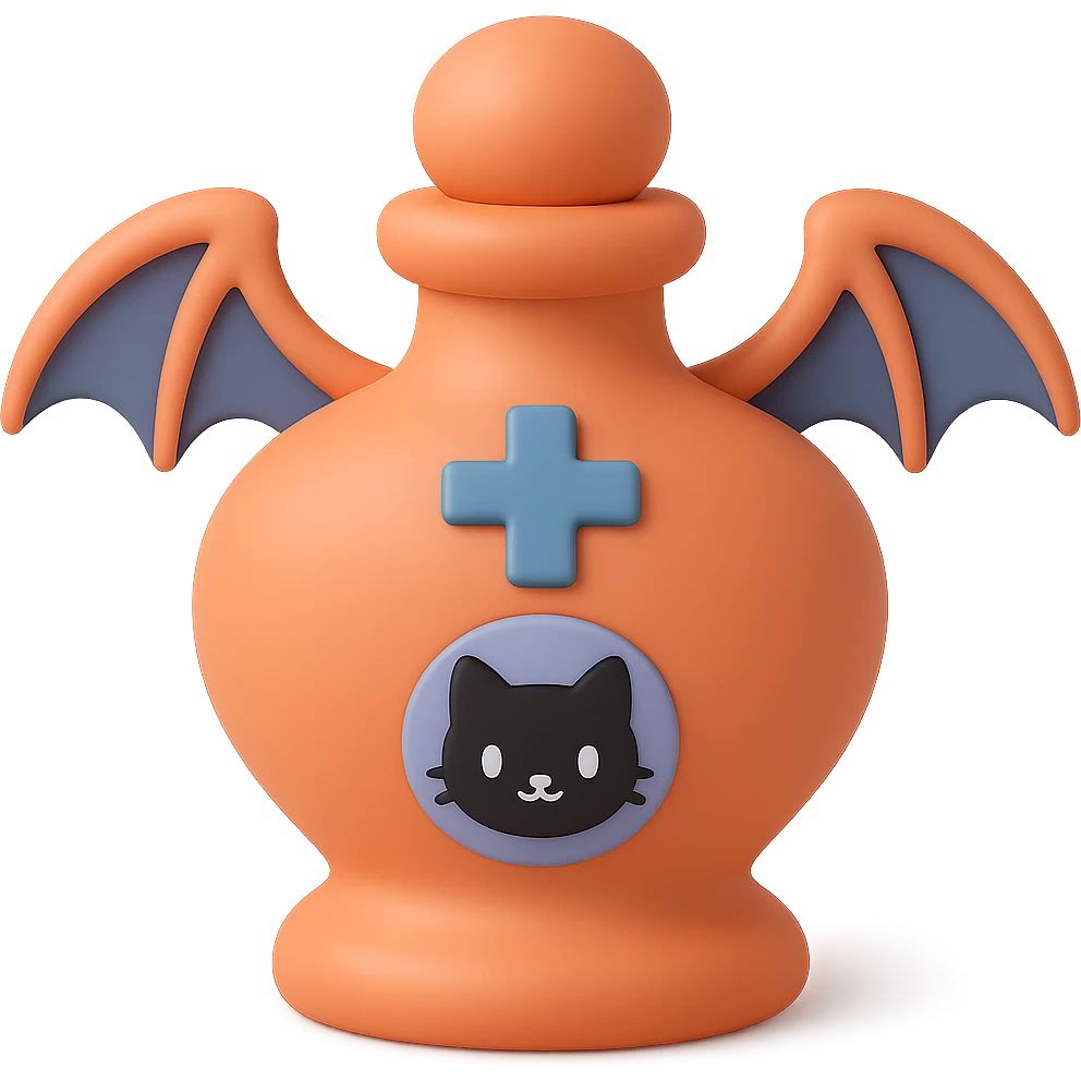 Create a mochi style pink goth potion bottle with a cute black cat motif, soft and cute gothic look, no background. emoji