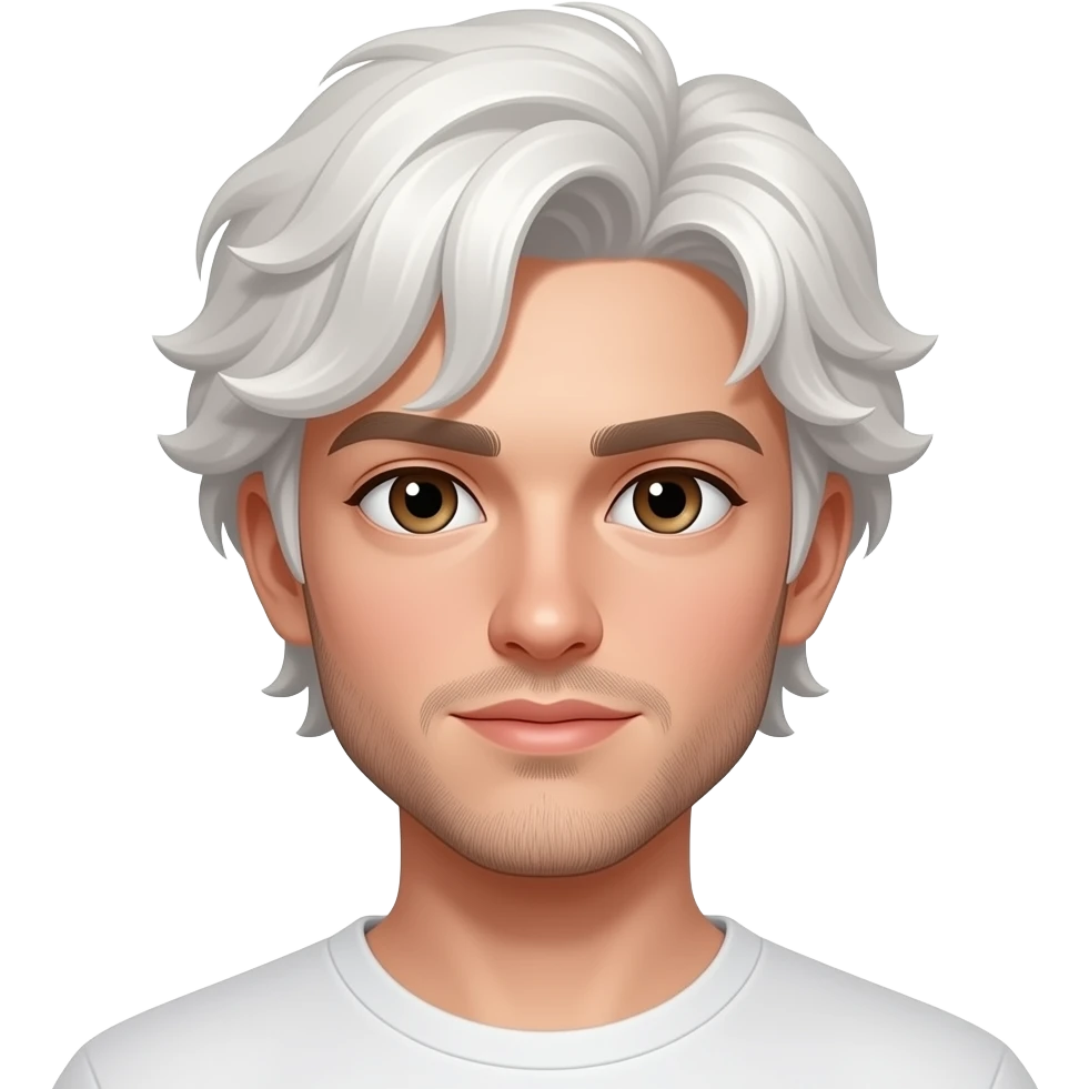 Stunning White boy with brow wavy fair longer on one side of the forehead brown eyes light facial hairn emoji