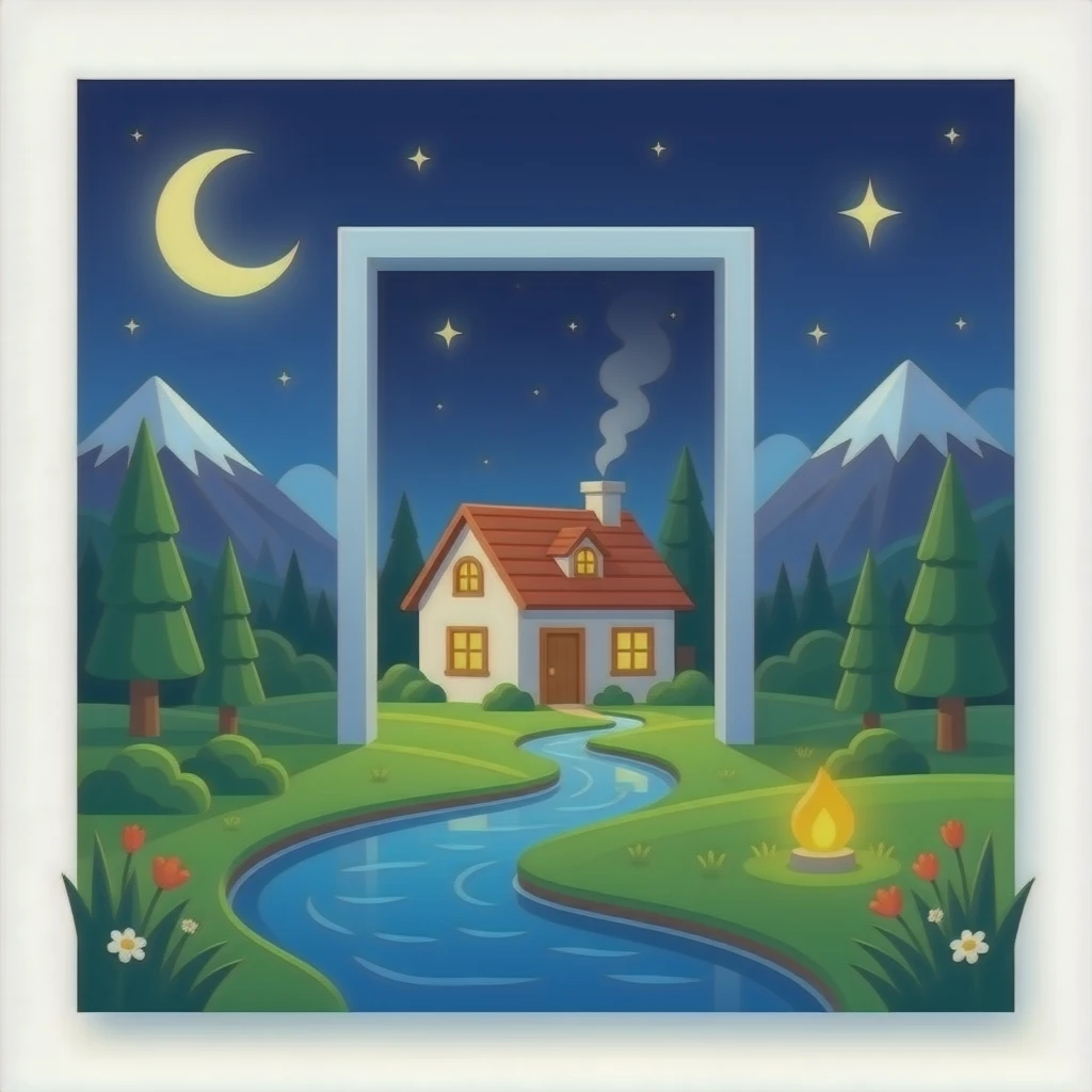 A portal to another world. Through the portal, you can see a house. emoji