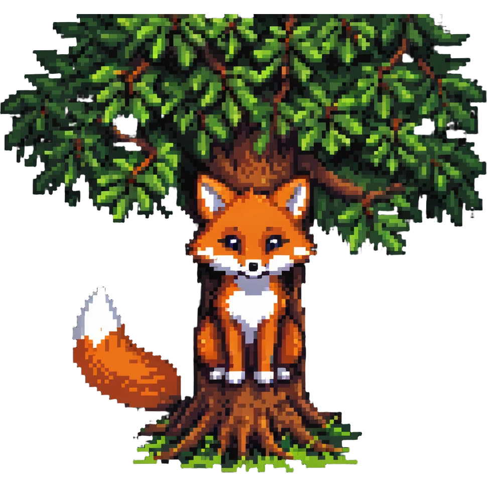 cute fox peeking from behind a tree emoji