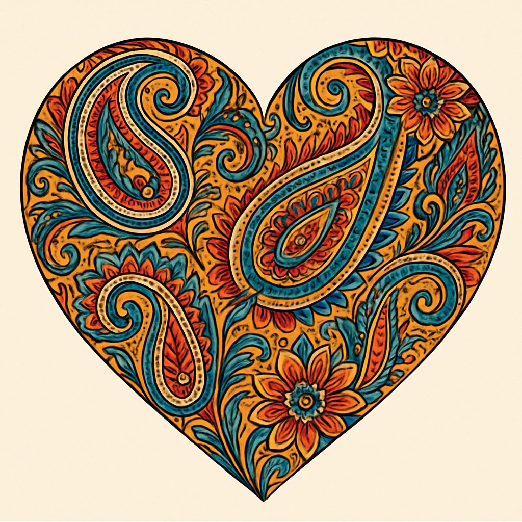 heart with a paisley pattern, digital illustration emoji