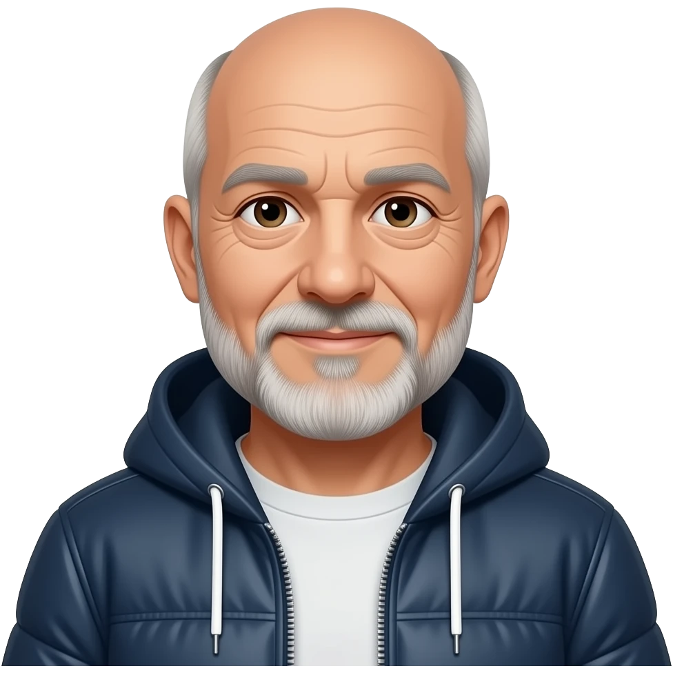 very entellectual man, 65 years old, street wear stubble, almost bald emoji