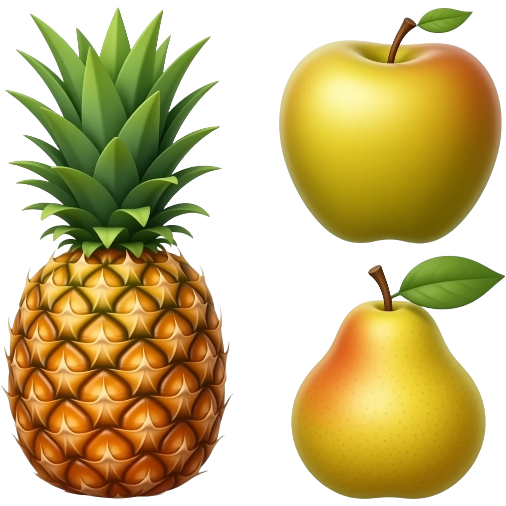 Apple, Oranage, Pineapple, Pear emoji