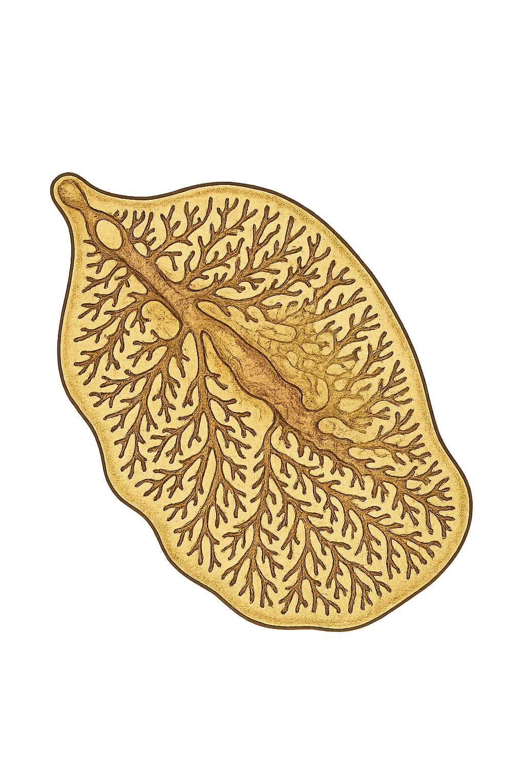 batterio Trematodi epatici (Liver fluke) stile libro di medicina ma senza scritte emoji