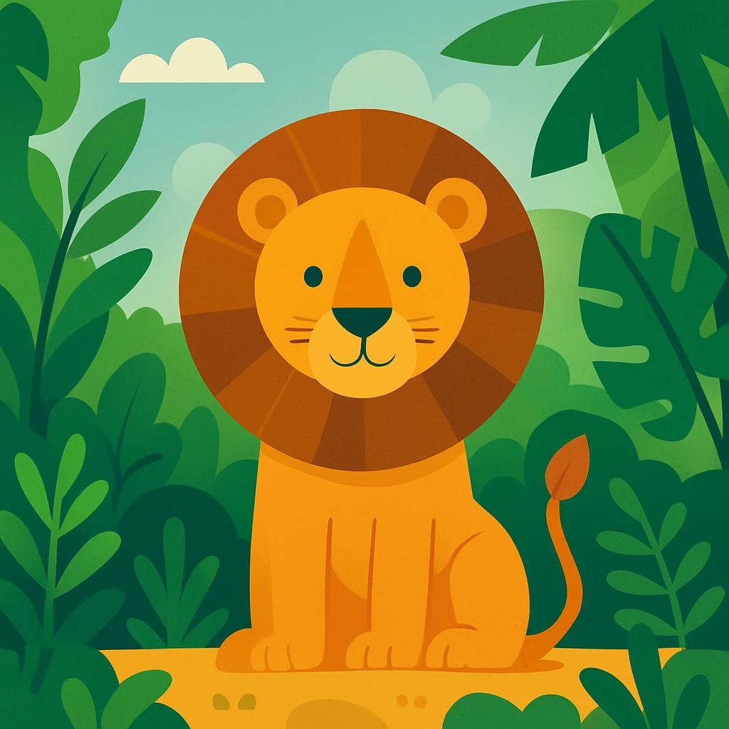 Flat design style lion in the jungle emoji