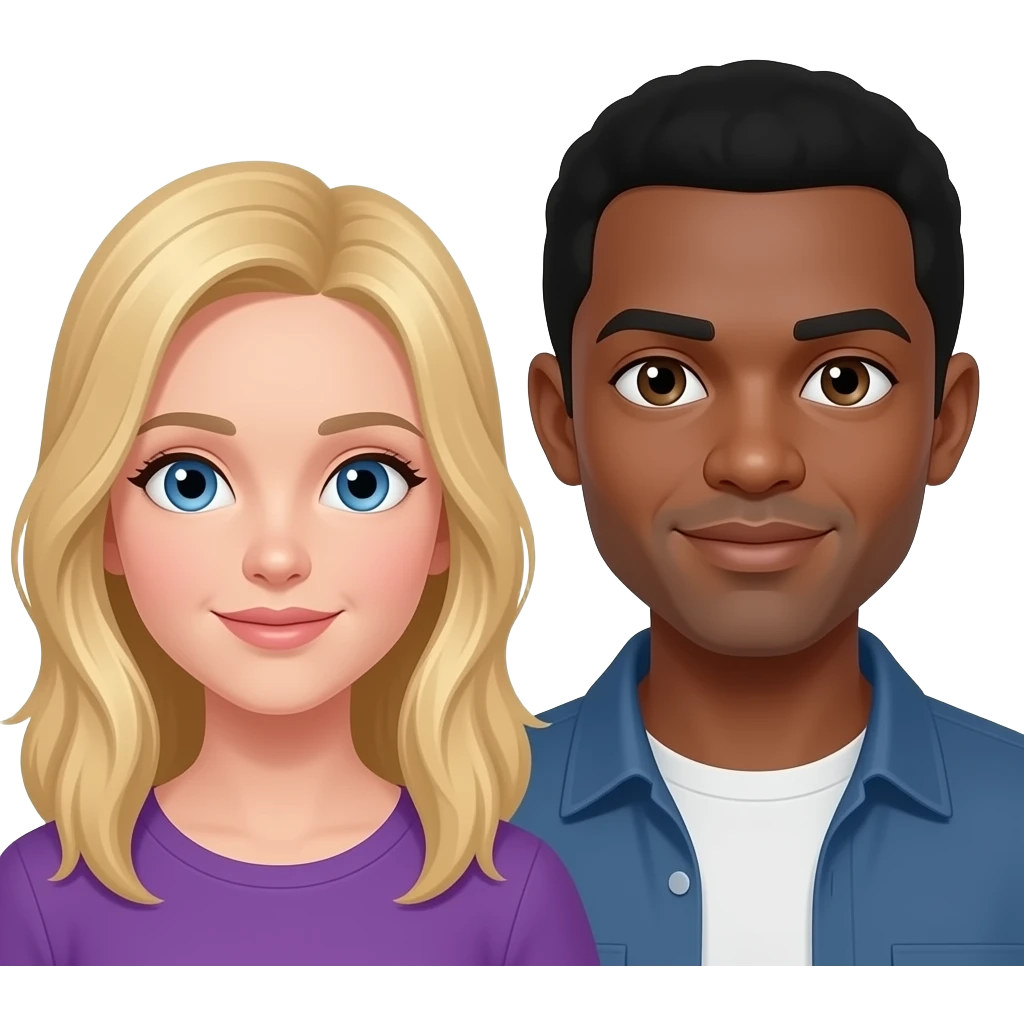 Blonde girl with blue eyes and African American man with black hair with brown eyes  and light brown skin emoji