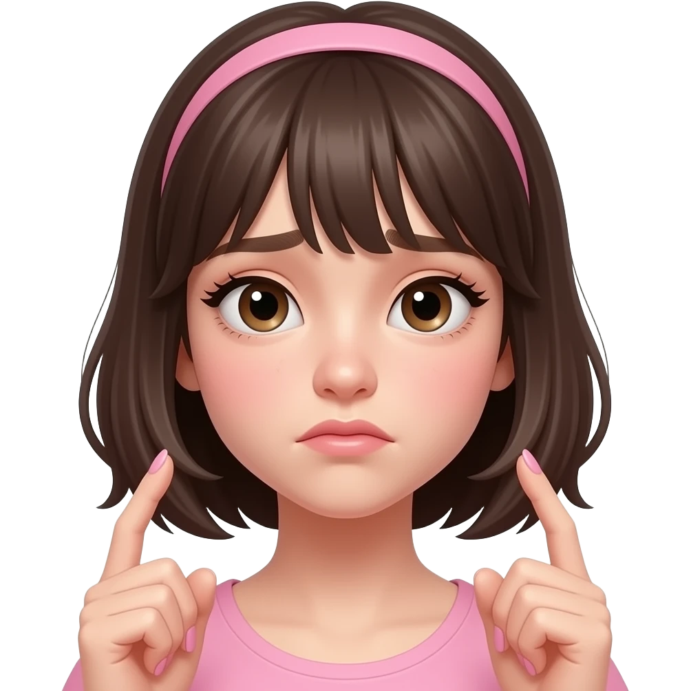 aesthetic emoji girl, indessition expression, trendy nail art, soft pink and nude tones, minimal makeup, clean background, soft lighting, girly aesthetic, 3D emoji style, high detail emoji