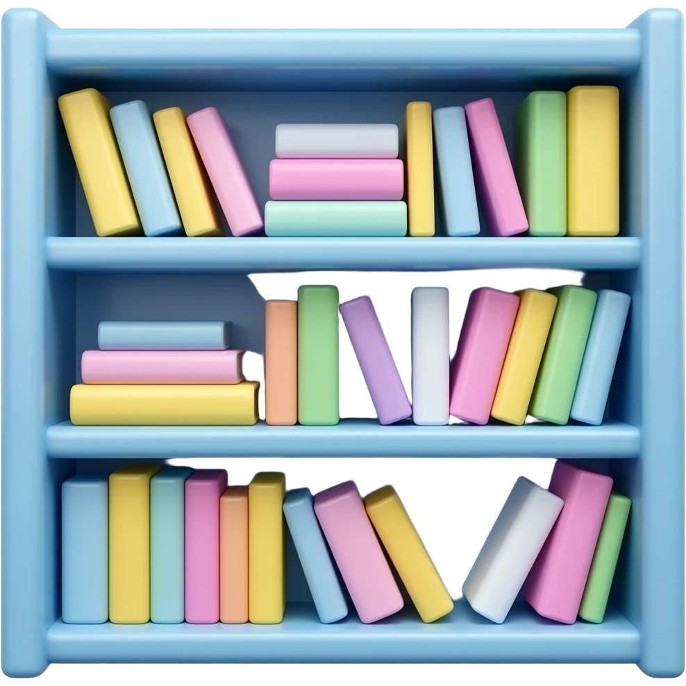 soft blue yellow pink green purple school Bookshelf on library, transparent background inspired by barbie colour pallete emoji