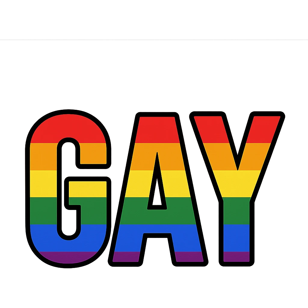 the word GAY with a rainbow flag background emoji