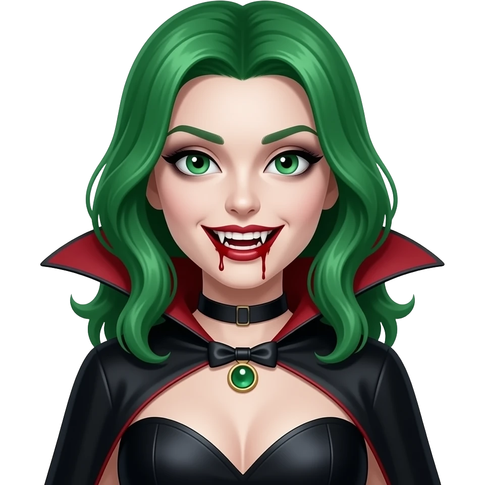 green hair women Vampire dress and blooded teeth emoji