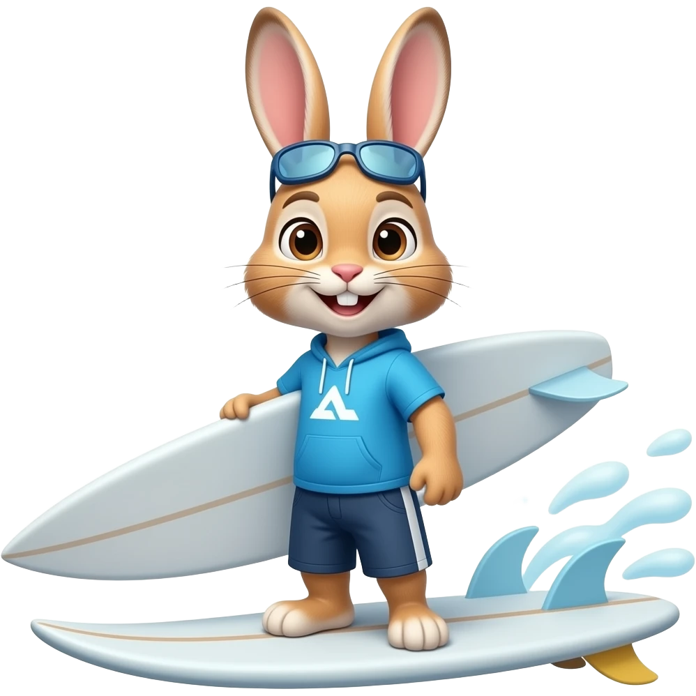 Rabbit on surfboard with surfing clothes emoji