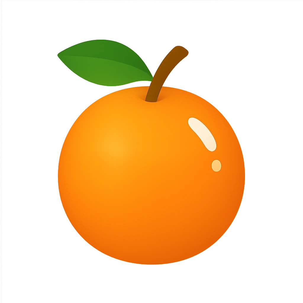 shiny orange fruit icon, vibrant, reflective, simple background emoji