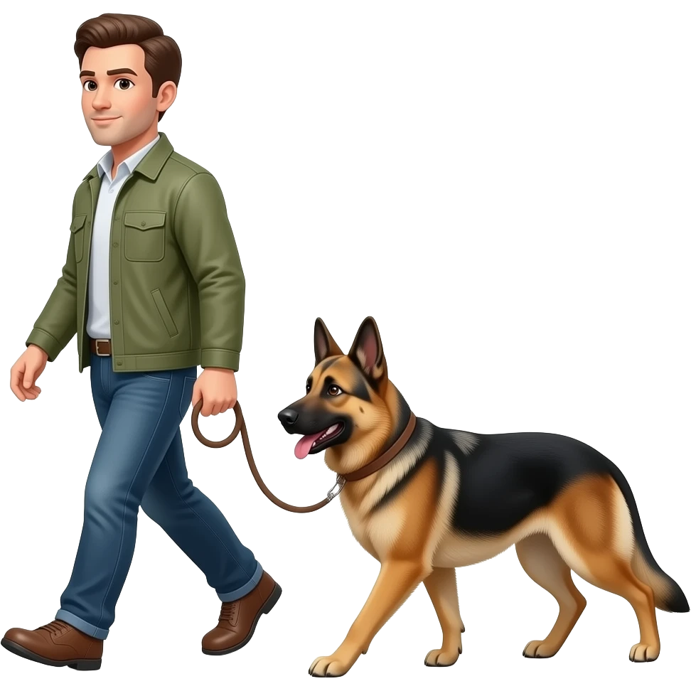 Man walking shepski dog on a leash emoji emoji