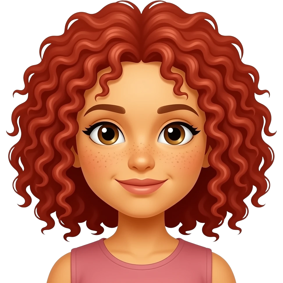 girl yellow skin, red curly afro hair & freckles emoji