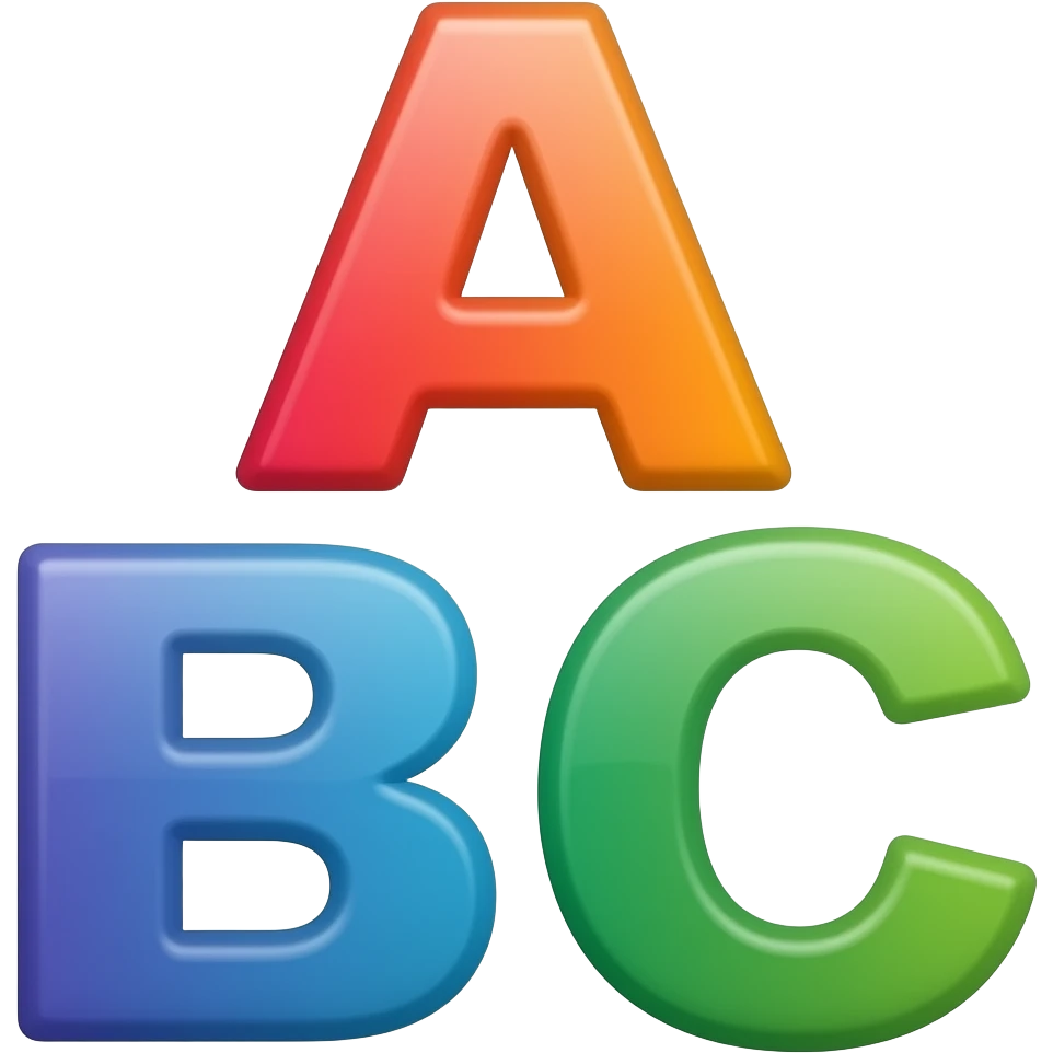 colourful letters ABC, A on top, B and C under A, soft angles, sans font emoji