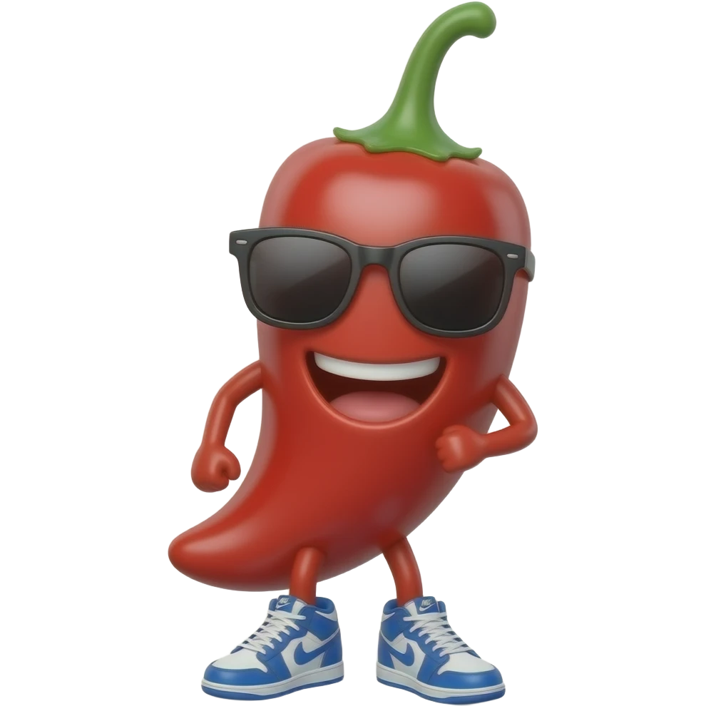 happy red jalapeno with sun glasses and blue nikes emoji