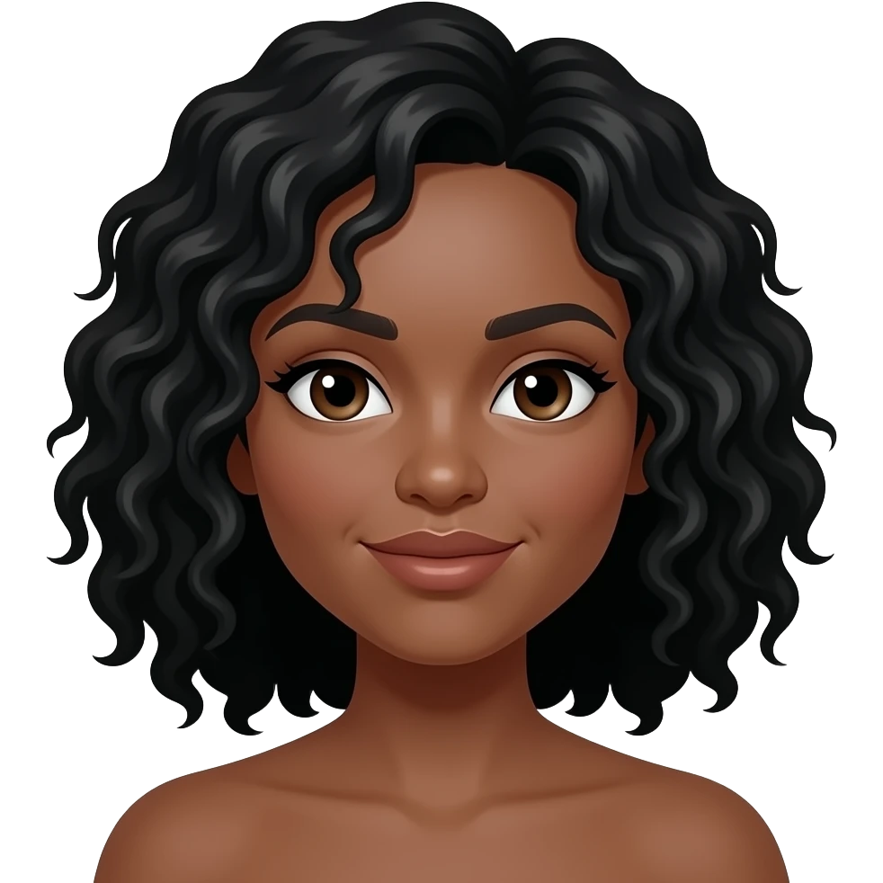 Medium dark skinned woman with black curly shoulder-length hair and wax above her mouth.. emoji