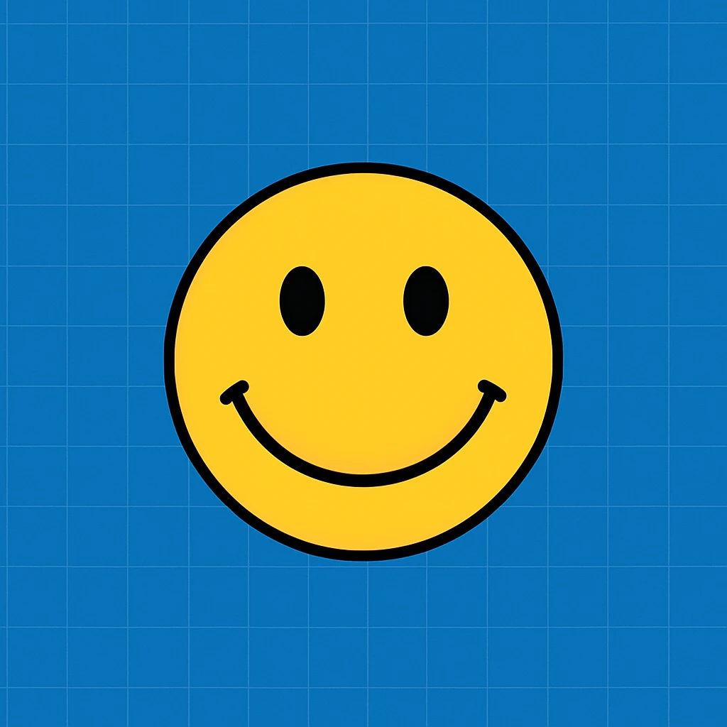Frame 7: Background is mostly blue, only a little gradient left, grid lines mostly drawn, smiley face unchanged emoji