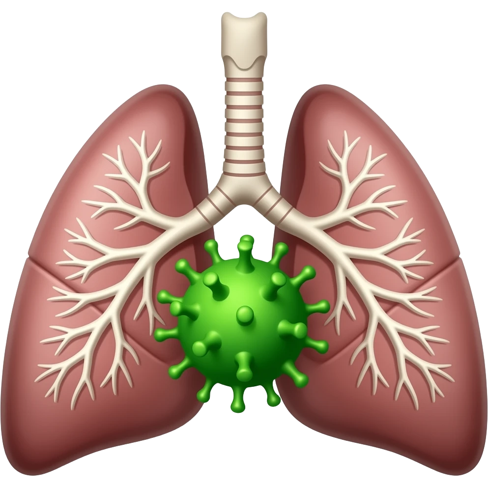 image depicting lungs with a green virus on it emoji