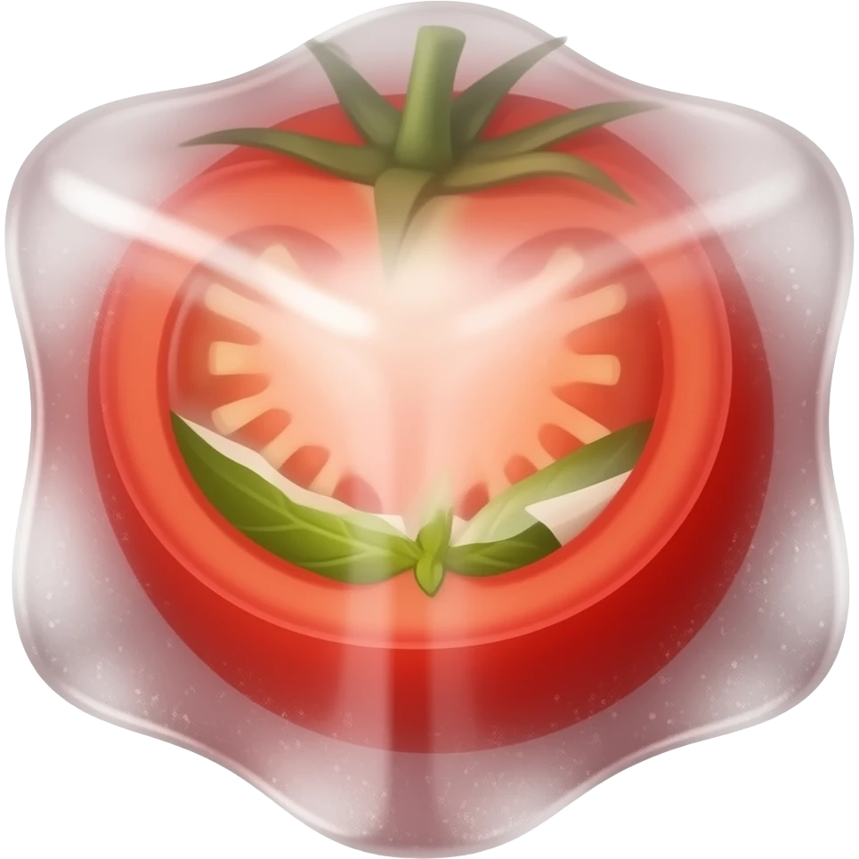 Red Sauce but frozen in a cube. Blend the Cube with the red sauce. Add some small green and sausage slices. The ice cube should be the sauce and there should be no ceramic. Get the outwards of the icecube to match the color of the inner sauce content. Red toned emoji