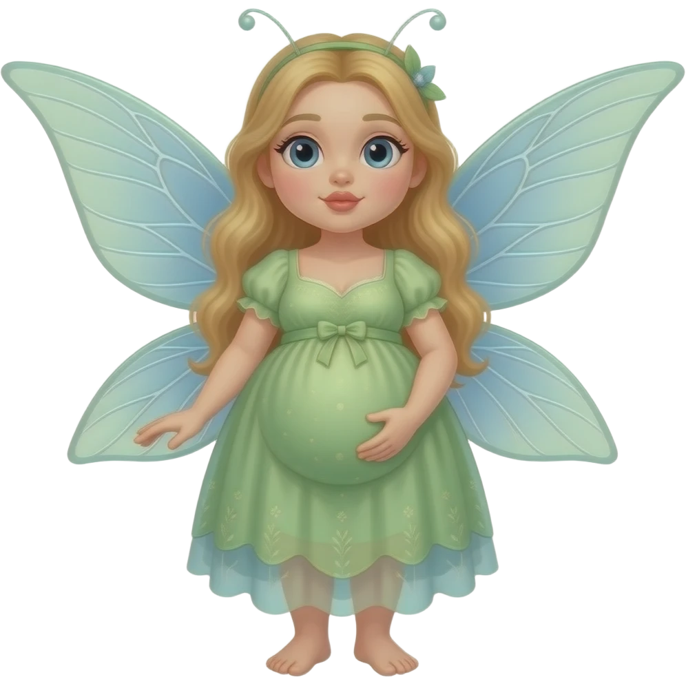 A fairy with a large overstuffed tummy makes her look heavily pregnant,her bellybutton likes kissing everything. emoji