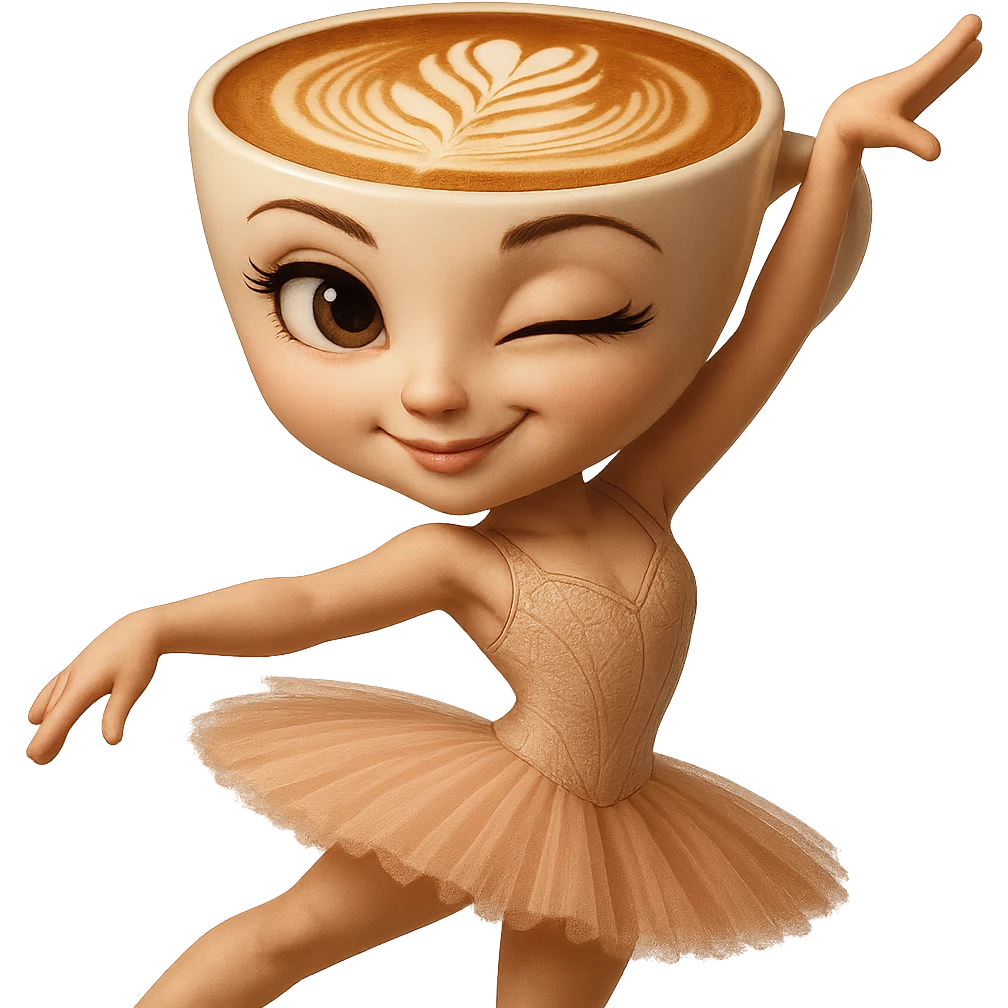 Edit the ballerina cappuccino character to have a winking playful expression. Keep the transparent background. emoji