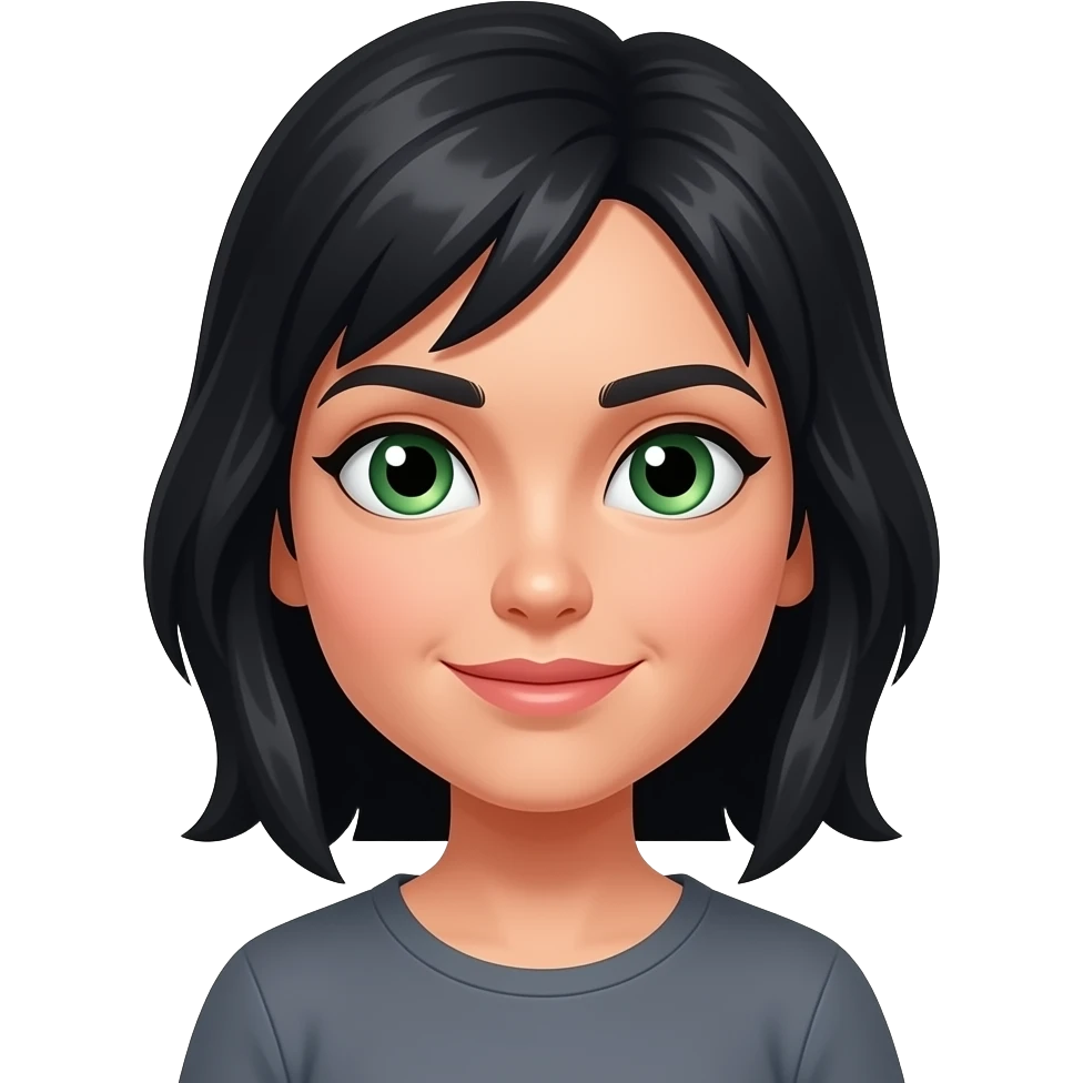 Скалолазка с темно - зелеными глазами и черными волосами emoji