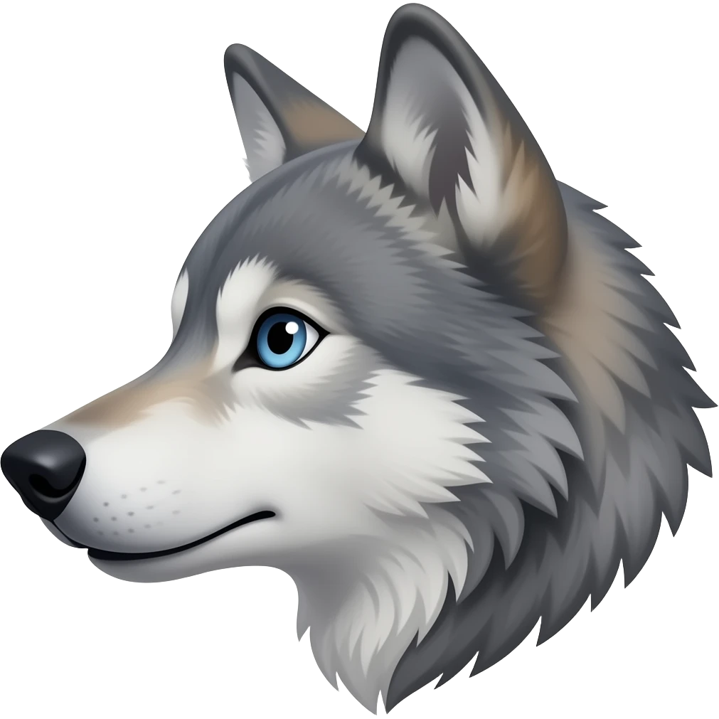 A little bit gorgeous gray wolf head realistic Turn sideways light blue gray eyes But see  like anime eyes emoji