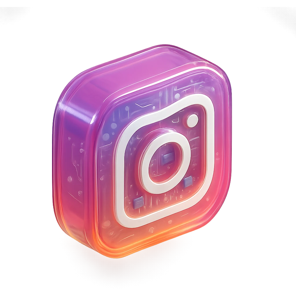 Instagram logo, modern and tech-inspired, glossy circuit style, transparent background emoji