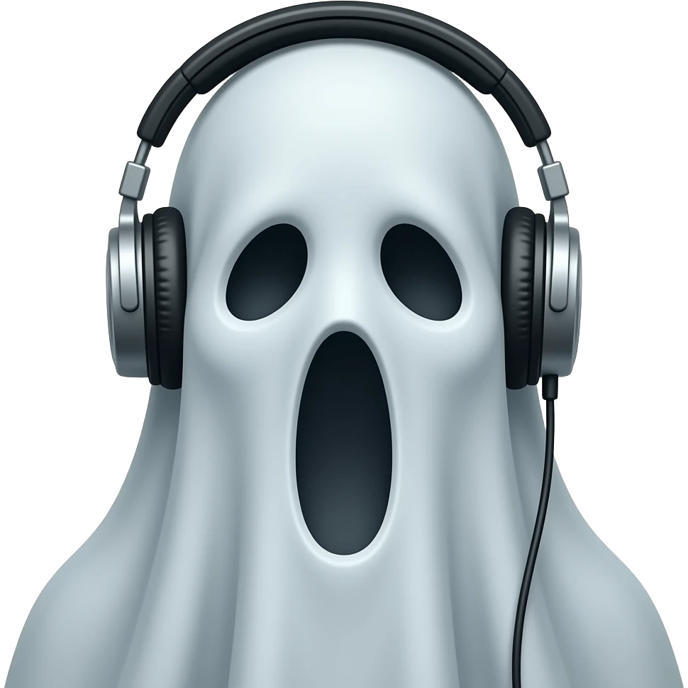 Haunting ghost realistic wearing headpgones listening to music emoji