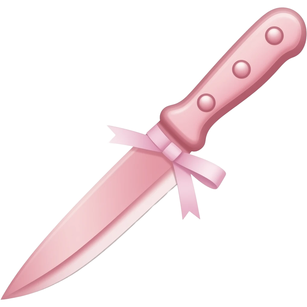 Pastel pink dainty neat cute thin slim lanky long sharp edgy knife with a tiny pastel pink ribbon emoji