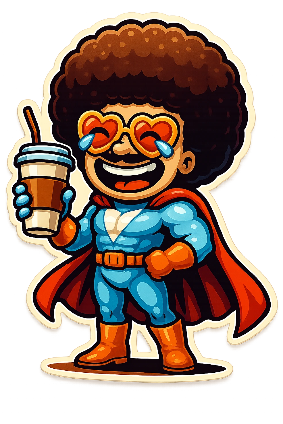 coffee superhero, laughing with tears in eyes emoji