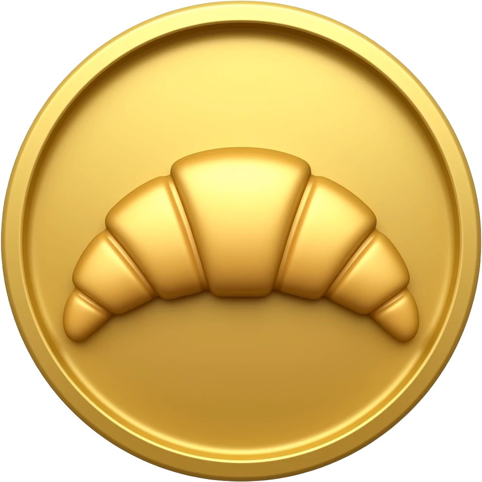 a gold coin with a croissant of the same color in the center emoji