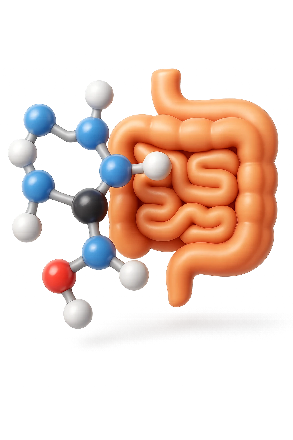 emoji stile iphone in 3d di istamina molecola con intestino, iperrealistico 4k emoji