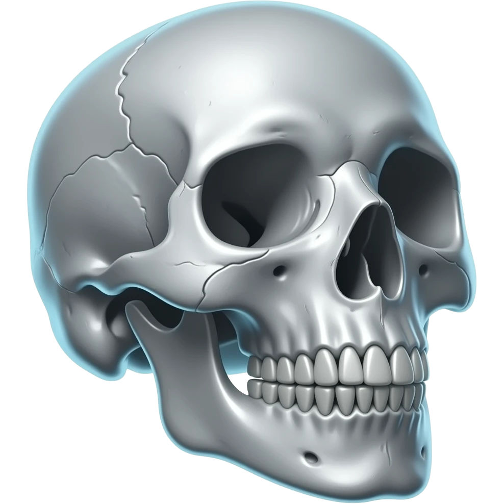 Silver bones , black background, high contrast, mostly monochrome, minimalist futuristic design, metallic texture, smooth surface, smooth texture with soft neon hues, smooth, futuristic, minimalist emoji