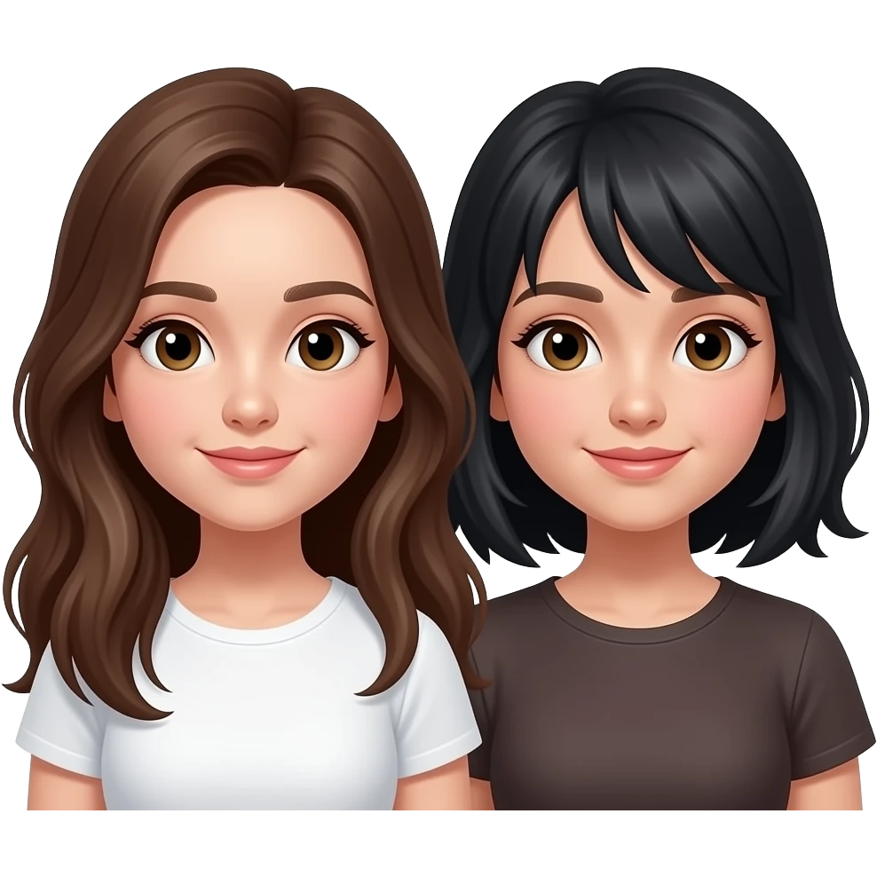 A white skin, long haired brunette and a white skin  dark haired best friends, girls emoji