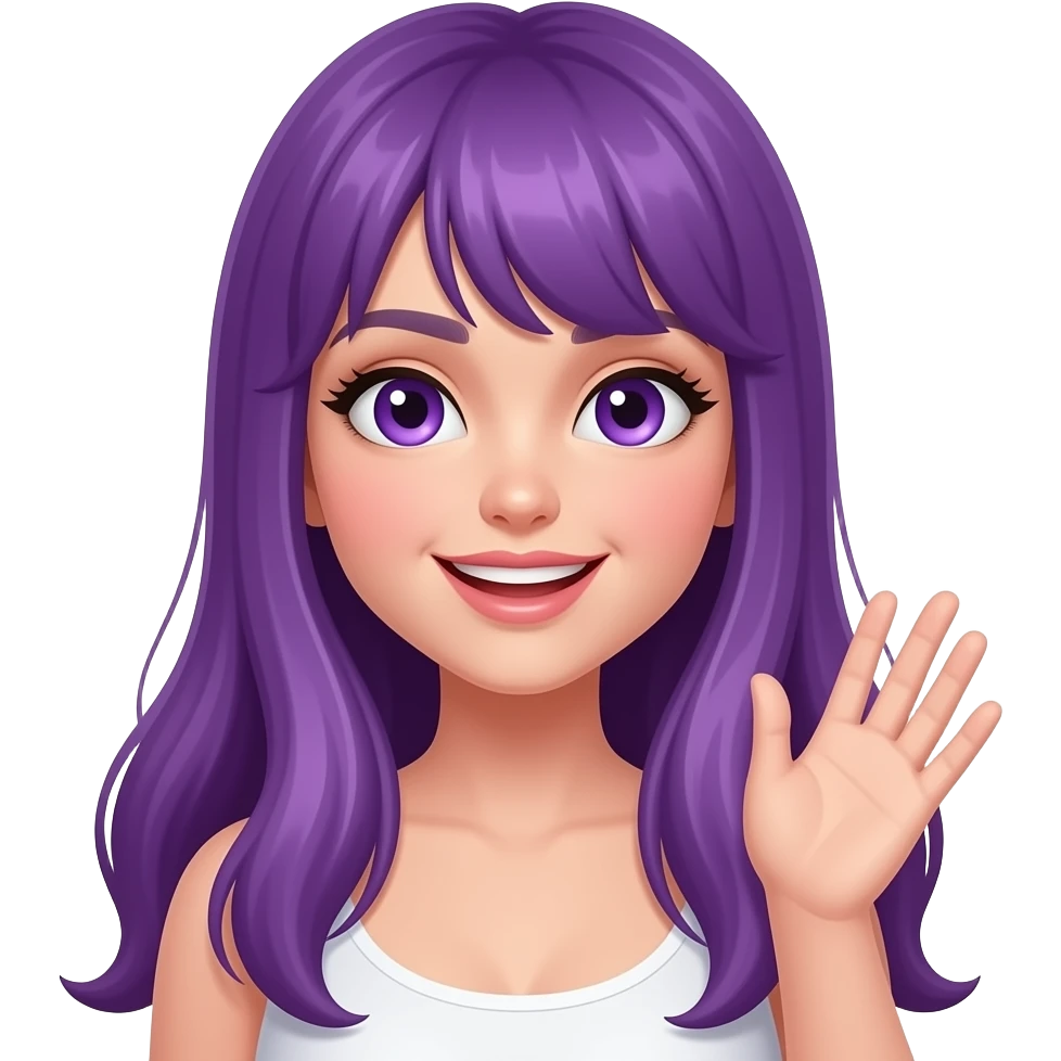 sexy girl with long purple hair and purple eyes says hi emoji