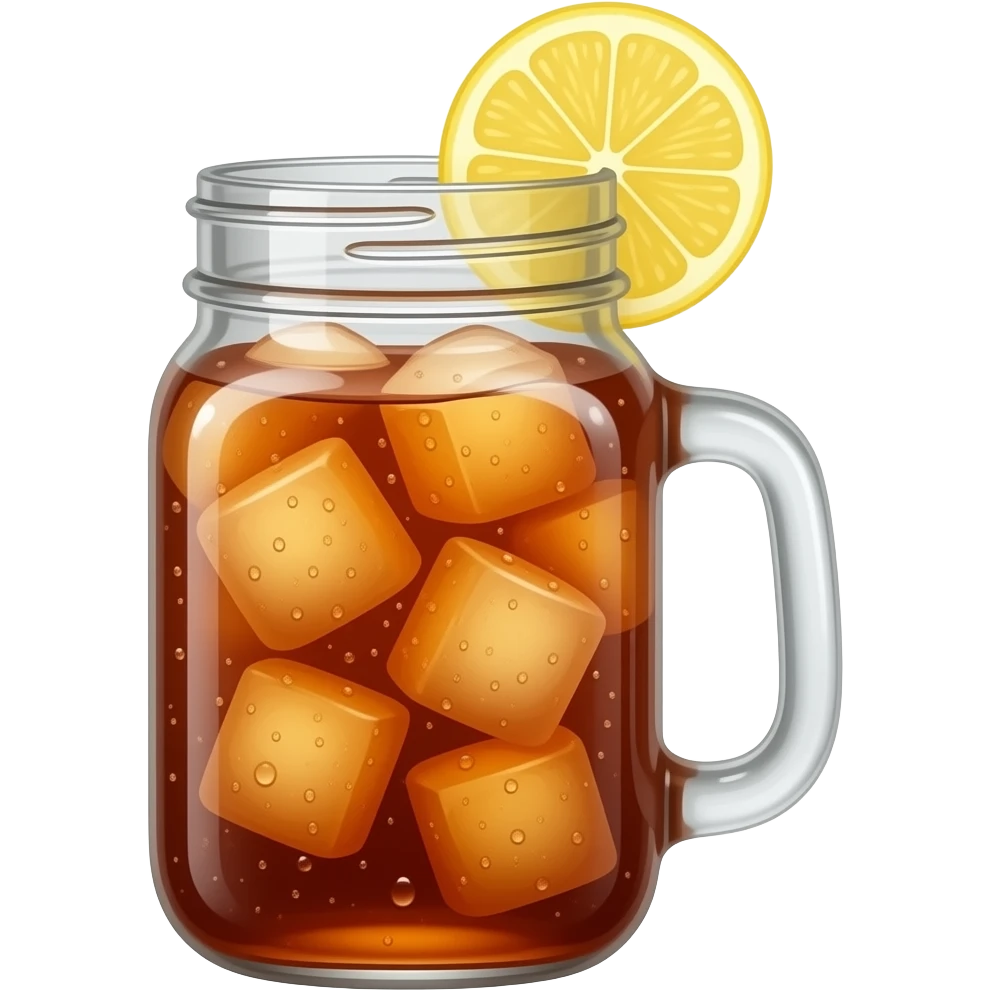 iced sweet tea in a mason jar with a handle and a lemon slice on lip of glass emoji
