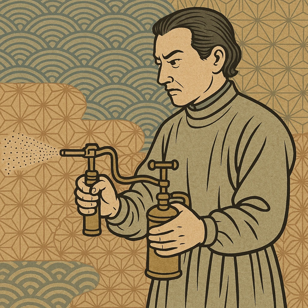 A victorian surgeon using a carbolic spray and wearing a gown emoji