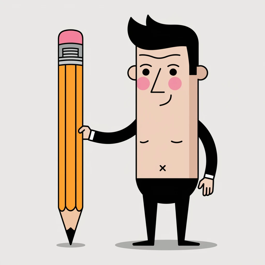 a very thin man next to a pencil emoji