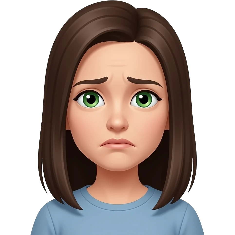 worried woman with straight brown hair and green eyes emoji