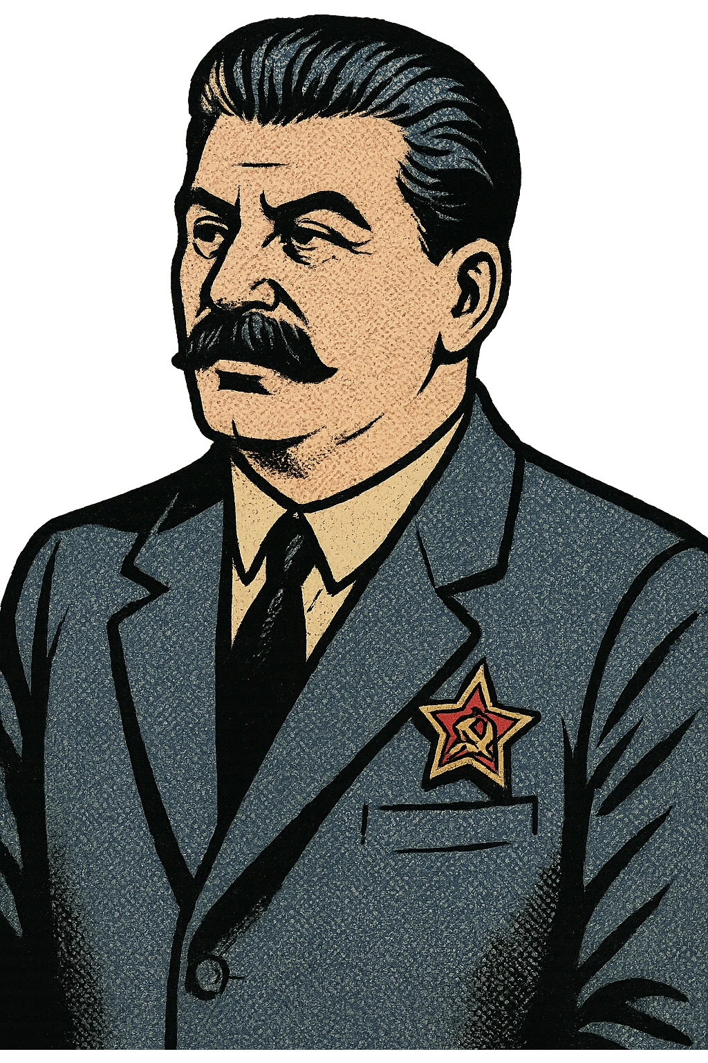 An upper body image of a leader who looks like Joseph Stalin with a suite and wearing a Communist Party badge. emoji