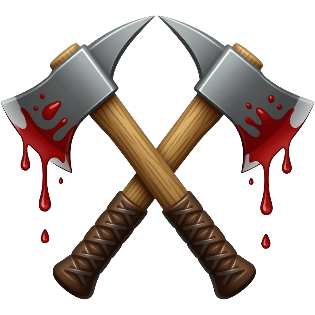 two hatchets crossed with blood dripping off them emoji