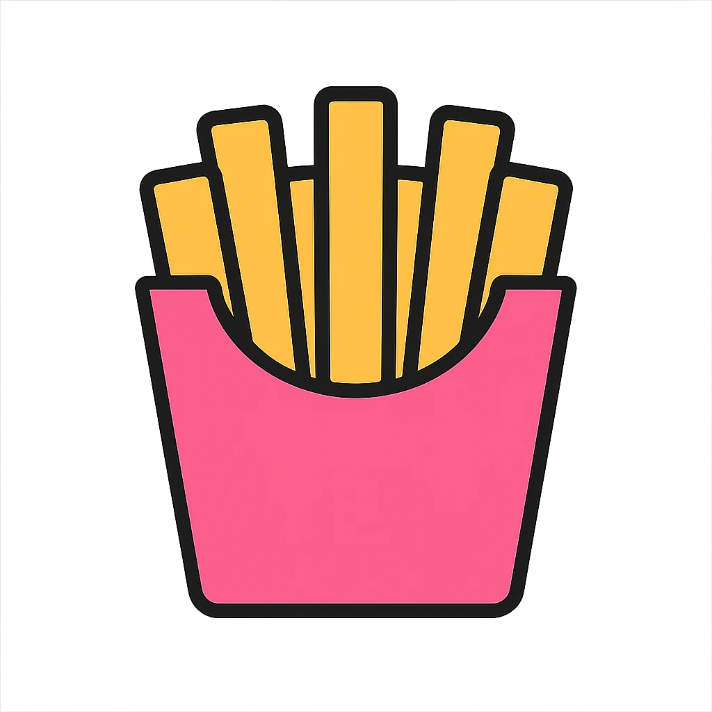 pink box of fries, playful and cute, simple icon, bold lines, colorful emoji