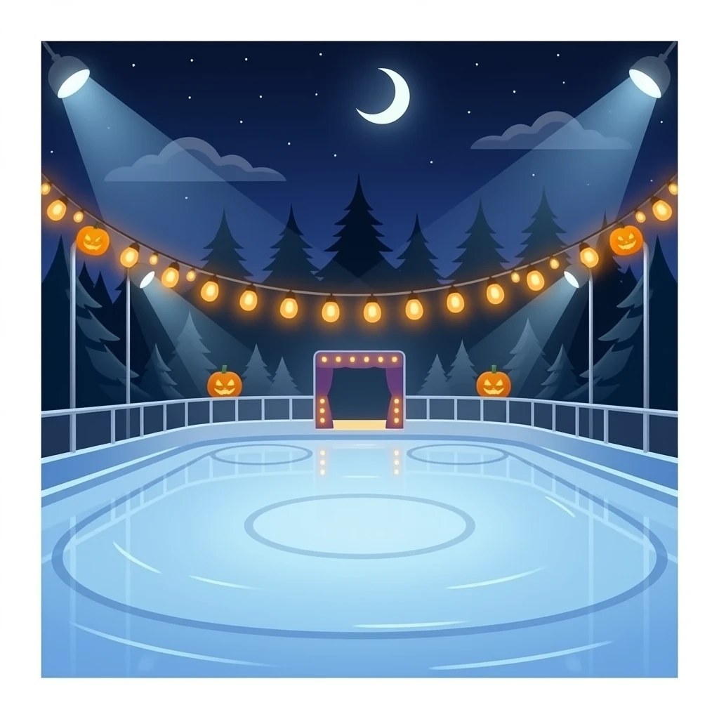 Halloween skating show on the ice rink with Halloween lights on the ice rink emoji