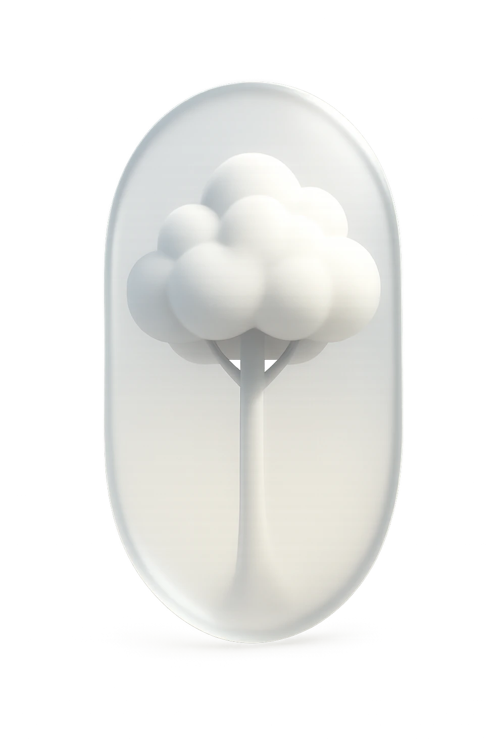 Align the tree and trunk strictly vertically and centered, using the oval shape as the reference for verticality. Keep the fluffy white clouds and the white trunk intact. Transparent background. emoji