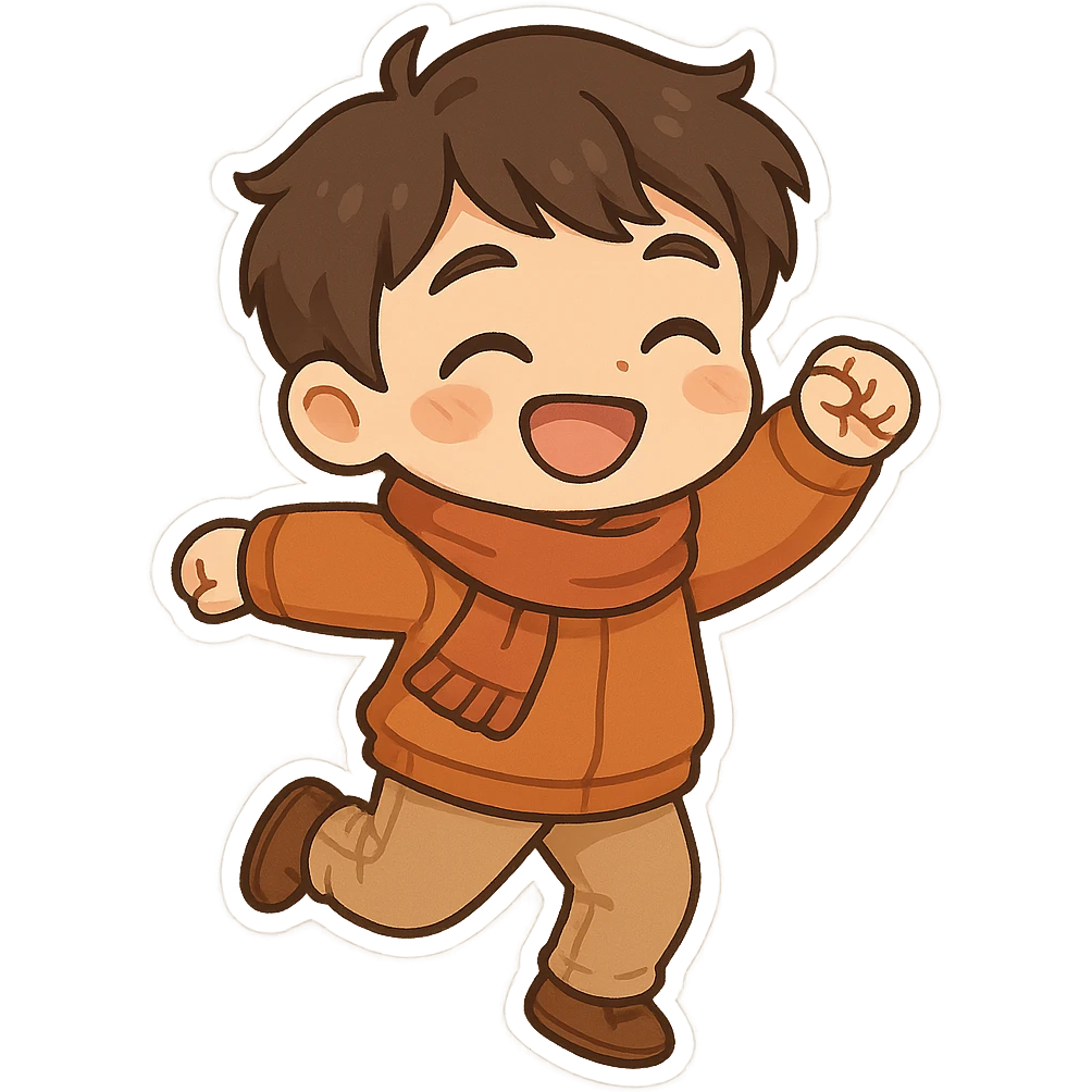 一个穿着秋季服装的男孩开心地跳舞 emoji