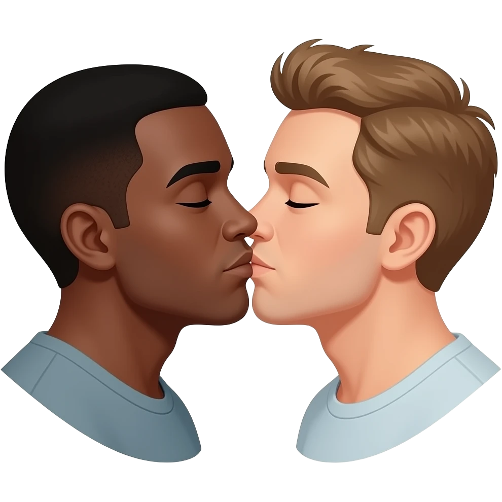 Dos hombres besandose uno negro uno blanco emoji