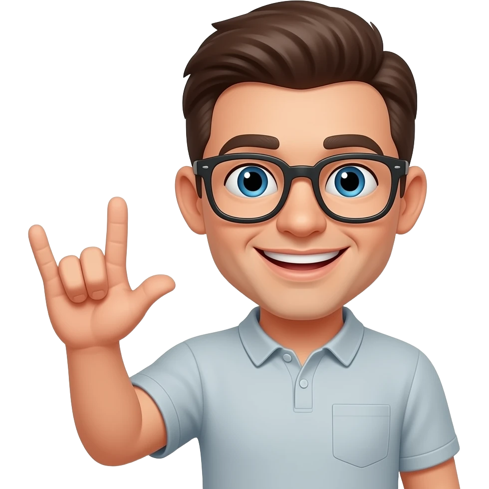 желтое круглое эмозди с улыбкой и жестом Rock on gesture emoji